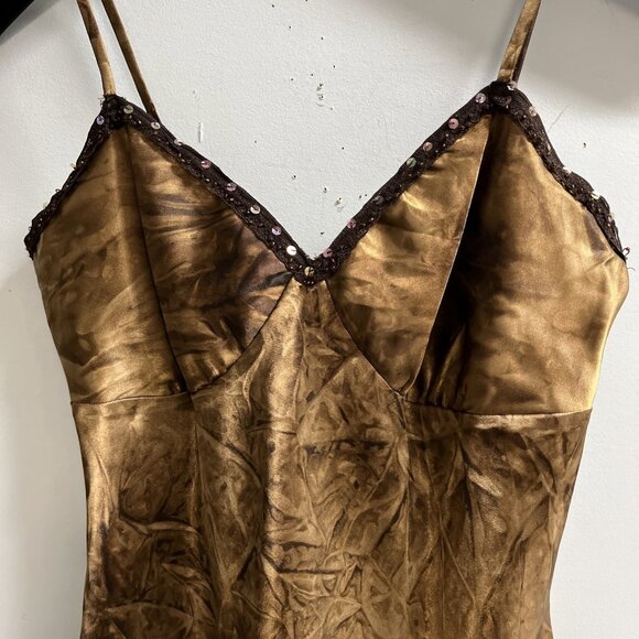 Y2K Xhiliration Top S Brown Satin Babydoll Beaded Fairy‎ Whimsy Hippie Ethereal - Picture 3 of 11